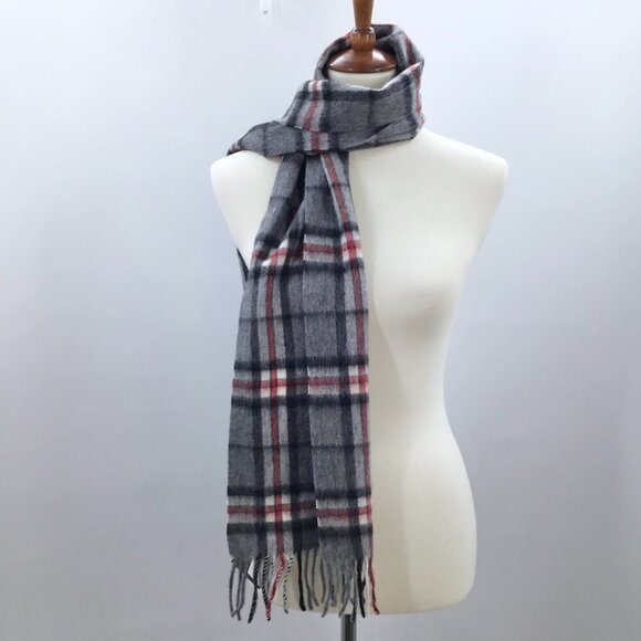 NWT Edinburgh Lambswool Tartan Scarf Thomson Grey Gray 70" Fringed Preppy Plaid - Picture 3 of 10